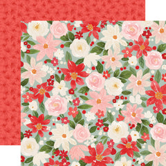 Christmas Flora Peaceful- Carta Bella - Double-Sided Cardstock 12"X12" - Peaceful Large Floral