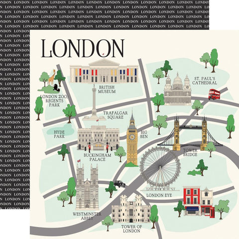 London - Carta Bella - Double-Sided Cardstock 12"X12" - London Map