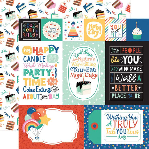 Hip Hip Hooray - Echo Park - Double-Sided Cardstock 12"X12" - MIXED Journaling Cards