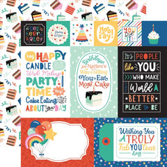 Hip Hip Hooray - Echo Park - Double-Sided Cardstock 12"X12" - MIXED Journaling Cards