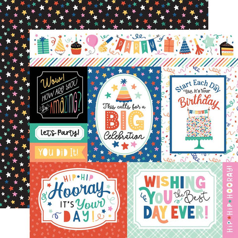 Hip Hip Hooray - Echo Park - Double-Sided Cardstock 12"X12" - MULTI Journaling Cards