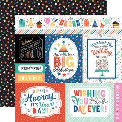 Hip Hip Hooray - Echo Park - Double-Sided Cardstock 12"X12" - MULTI Journaling Cards