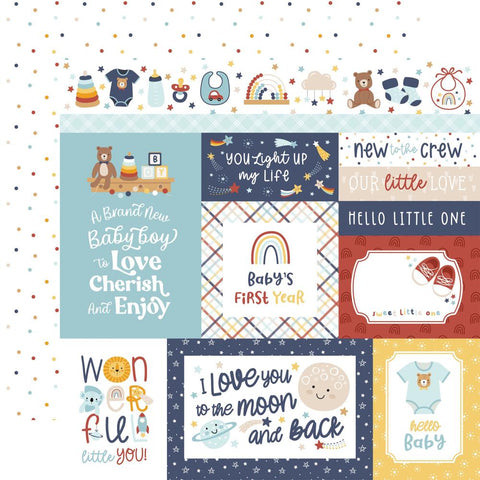 Baby on Board BOY - Echo Park - Double-Sided Cardstock 12"X12" - Multi Journaling Cards