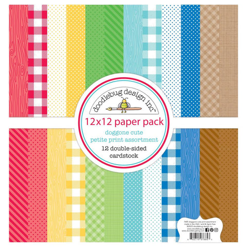 Doggone Cute - Doodlebug - Double-Sided Cardstock 12"X12" 12/Pkg - Petite Prints