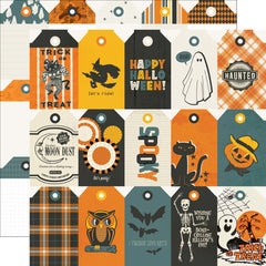 Simple Vintage Scary Stories - Simple Stories - Double-Sided Cardstock 12"X12" - Tags Elements (2364)