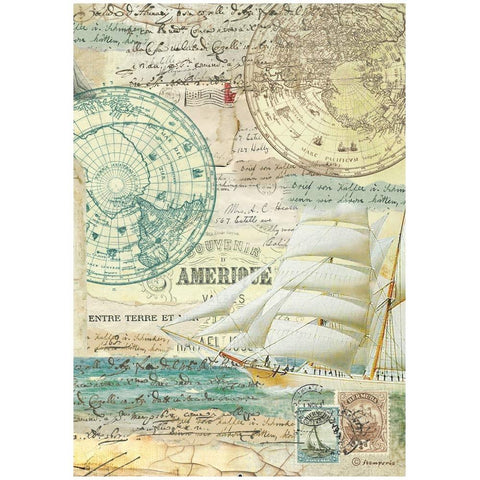 Around The World - Stamperia - Rice Paper Sheet A4 - Sailing Ship (8017)