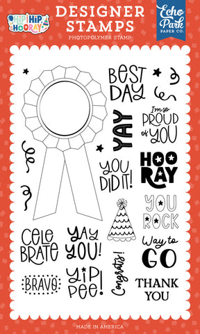 Hip Hip Hooray - Echo Park - Clear Stamp - Sentiment Badge