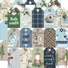 Simple Vintage Fresh Snow - Simple Stories - Double-Sided Cardstock 12"X12" - Tag Elements