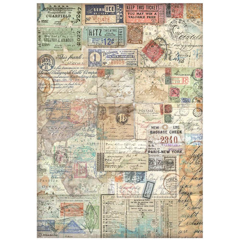 Art of Travelling - Stamperia - A4 Rice Paper - Tickets (9549)