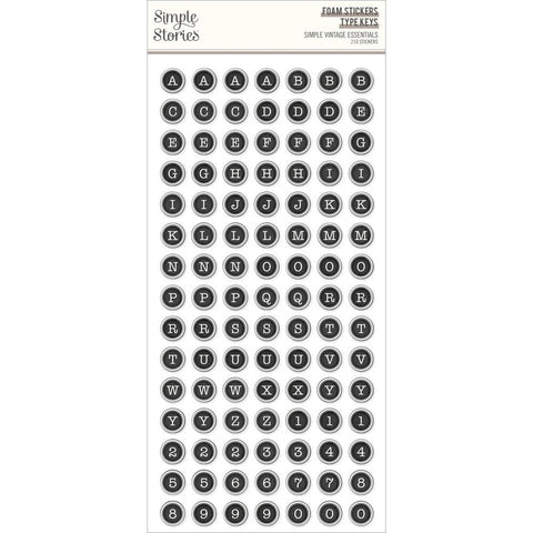 Simple Vintage Essentials - Simple Stories - Essentials Foam Stickers 210/Pkg - Type Keys (3072)