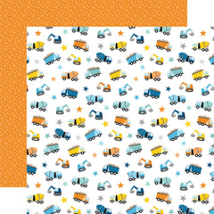 Little Builder - Echo Park - Double-Sided Cardstock 12"X12" - Work Site Trucks