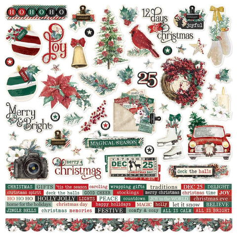 Simple Vintage 'Tis The Season - Simple Stories - Cardstock Stickers 12"X12" - Combo