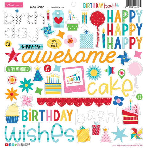 Birthday Bash - Bella Blvd - Chipboard Stickers 12"x12" - Ciao