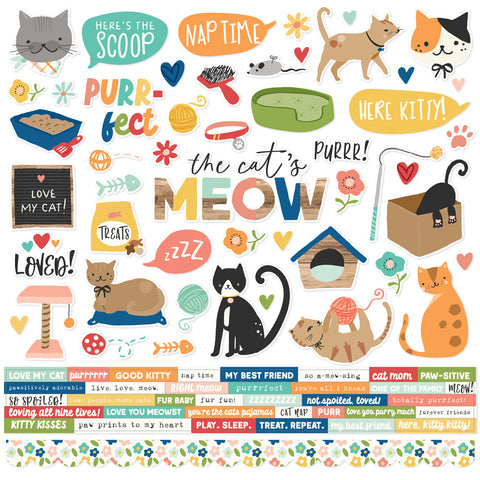 Fur Baby Cat - Simple Stories - 12"x12" Cardstock Sticker Sheet - Combo