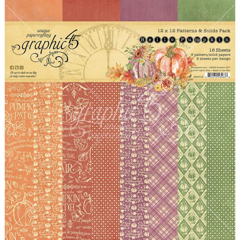Hello Pumpkin - Graphic 45 - Collection Pack 12"x12"- Patterns & Solids