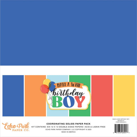 Make A Wish (BIRTHDAY BOY) - Echo Park - Double-Sided Solid Cardstock 12"X12" 6/Pkg - Solids