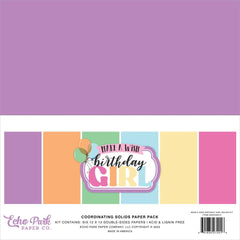 Make A Wish Birthday Girl  - Echo Park - Double-Sided Solid Cardstock 12"X12" 6/Pkg - Solids