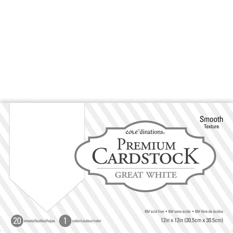 Core'dinations - Value Pack Smooth Cardstock 12"X12" 20/Pkg - Great White (6912)
