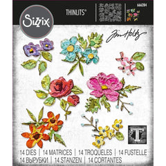 Sizzix/Tim Holtz  - Thinlits Dies 14/Pkg -  Brushstroke Flowers Mini (4994)