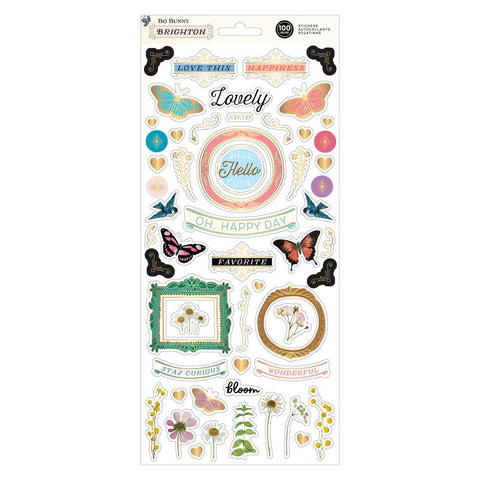 Brighton - BoBunny - Stickers 6"X12" Sheet 100/Pkg - w/Gold Foil (3926)