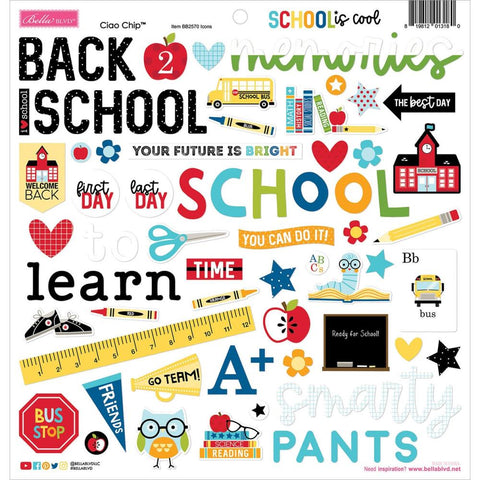 School Is Cool - Bella Blvd - Chipboard Stickers 12"X12" - Icons
