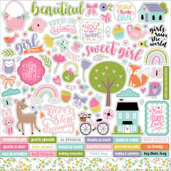 All About A Girl - Echo Park - 12"x12" Cardstock Sticker Sheet - Elements