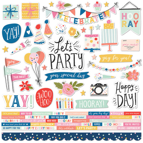 Celebrate! - Simple Stories - 12"x12" Cardstock Stickers - Combo