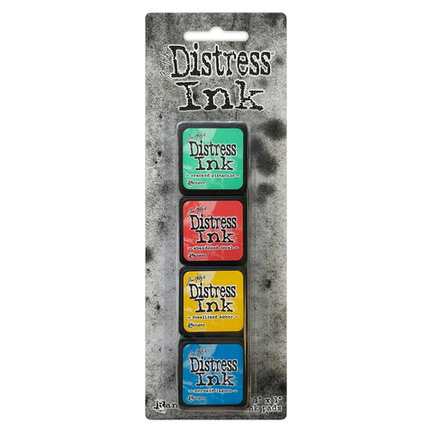 Tim Holtz - Distress Mini Ink Set - Kit #13 (Cracked Pistachio, Abandoned Coral, Mermaid Lagoon, Fossilized Amber)