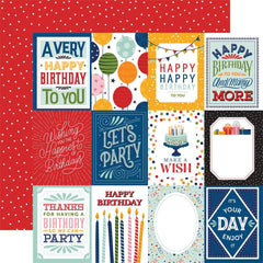 Birthday Salutations - Echo Park - Double-Sided Cardstock 12"X12" -  3"X4" Journaling Cards