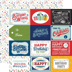 Birthday Salutations - Echo Park - Double-Sided Cardstock 12"X12" - 4"X3" Journaling Cards