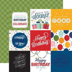 Birthday Salutations - Echo Park - Double-Sided Cardstock 12"X12" -  4"X4" Journaling Cards