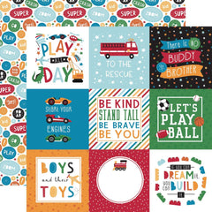 Play All Day Boy - Echo Park - Double-Sided Cardstock 12"X12" - 4"X4" Journaling Cards