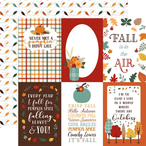 Happy Fall  - Echo Park - Double-Sided Cardstock 12"X12" -  4"X6" Journaling Cards