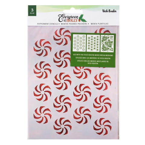 Evergreen & Holly  - Vicki Boutin - Stencils 3/Pkg - Peppermint (5599)