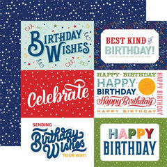 Birthday Salutations - Echo Park - Double-Sided Cardstock 12"X12" - 6"X4" Journaling Cards