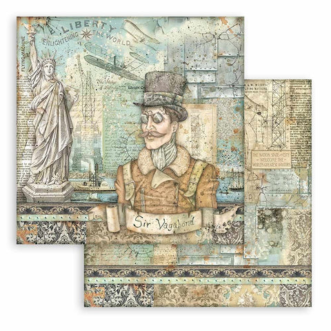 Sir Vagabond Aviator - Stamperia - 12"x12" Double-sided Patterned Paper - Statue of Liberty (876)