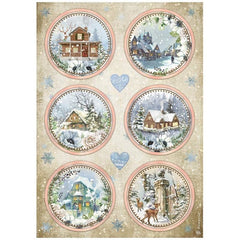 Romantic Cozy Winter - Stamperia - A4 Rice Paper - Blue Rounds (2848)