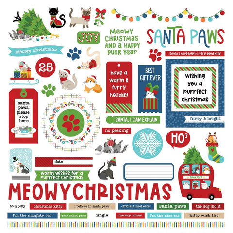 Santa Paws (CAT) - PhotoPlay - Cardstock Stickers 12"X12" - Elements