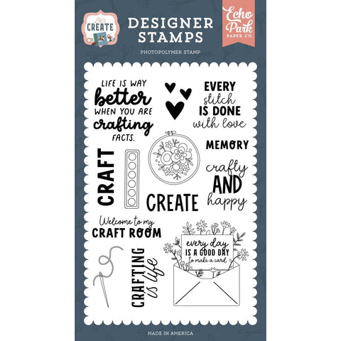 Let's Create - Echo Park - Stamp Set -  Crafty & Happy