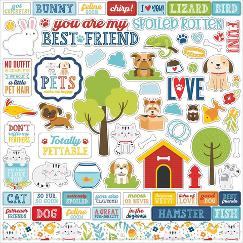 Pets - Echo Park - Cardstock Stickers 12"X12" - Elements