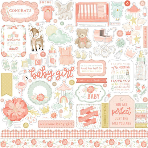 It's A Girl - Echo Park - Cardstock Stickers 12"X12" - Elements