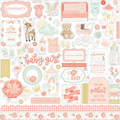 It's A Girl - Echo Park - Cardstock Stickers 12"X12" - Elements
