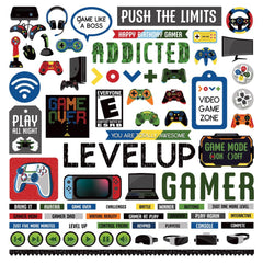 Gamer - PhotoPlay - Cardstock Stickers 12"X12" - Elements