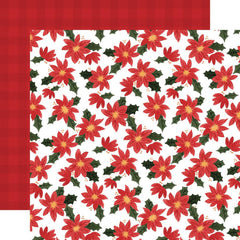 Happy Christmas - Carta Bella - Double-Sided Cardstock 12"X12" - Popping Poinsettias
