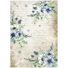 Romantic Cozy Winter - Stamperia - A4 Rice Paper - Blue Flowers (2831)