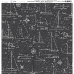 Set Sail - Heidi Swapp - Double-Sided Cardstock 12"X12" - Sailboats Back