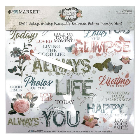 Vintage Artistry Tranquility - 49 & Market - Rub-Ons 12"X12" 1/Sheet - Sentiments (9678)