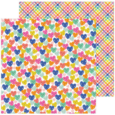 Pebbles - Live Life Happy - Double-Sided Cardstock 12"X12" - Smiling Hearts