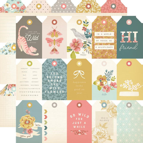 Wildflower - Simple Stories - Double-Sided Cardstock 12"X12" - Tag Elements