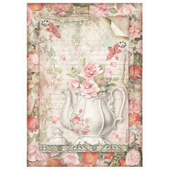 Casa Granada - Stamperia - A4 Rice Paper - Teapot With Flowers (4659)